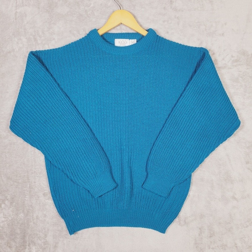 Vintage Sears Sweater The Mens Store Medium Grandpa Cable Knit Pullover Blue